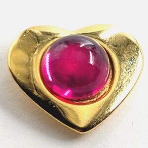 LC Liz Claiborne Heart Round Pink Glass Cabochon Gold Tone Pin Tie Tack VTG